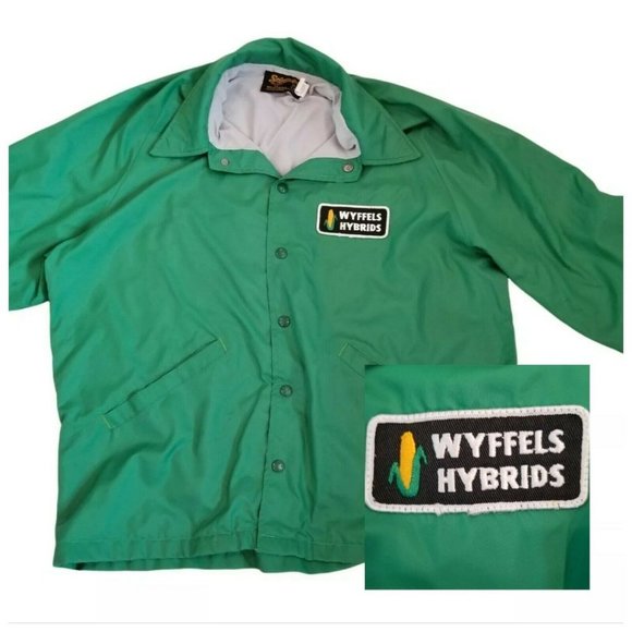 Vintage Swingster Wyffels Hybrids Green Green Windbreaker Jacket Sz Large‎ Flaw - Picture 1 of 12